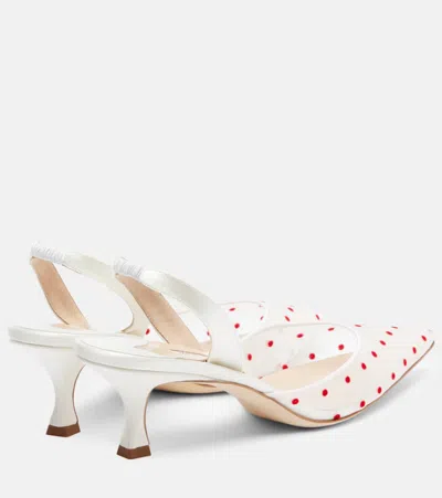 Manolo Blahnik Carolyne 50 Polka-dot Flocked Mesh And Satin Slingback Pumps In White
