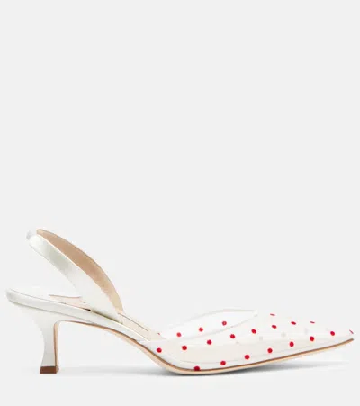 Manolo Blahnik Carolyne 50 Polka-dot Flocked Mesh And Satin Slingback Pumps In White