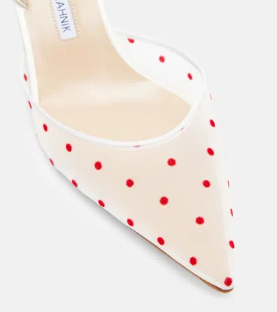 Manolo Blahnik Carolyne 50 Polka-dot Flocked Mesh And Satin Slingback Pumps In White