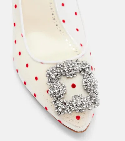 Manolo Blahnik Hangisi Polka-dot Mesh Pumps In White