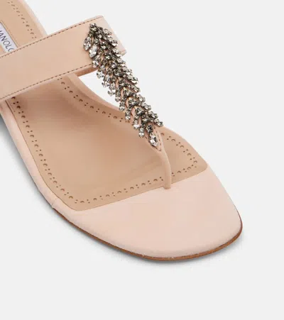 Manolo Blahnik Bizaba Embellished Suede Thong Sandals