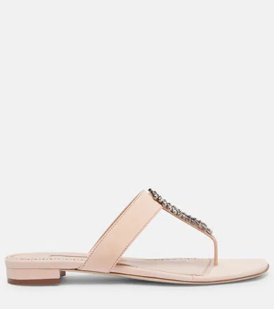 Manolo Blahnik Bizaba Embellished Suede Thong Sandals