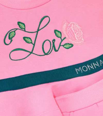 Monnalisa Cotton-blend Sweatshirt And Sweatpants Set In Pink