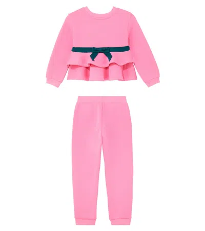Monnalisa Cotton-blend Sweatshirt And Sweatpants Set In Pink