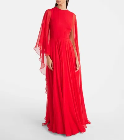 Givenchy Draped Evening Dress In Chiffon With Cape In Red