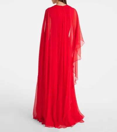 Givenchy Draped Evening Dress In Chiffon With Cape In Red