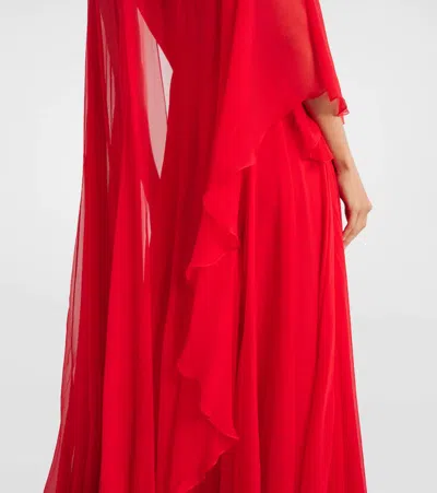 Givenchy Draped Evening Dress In Chiffon With Cape In Red