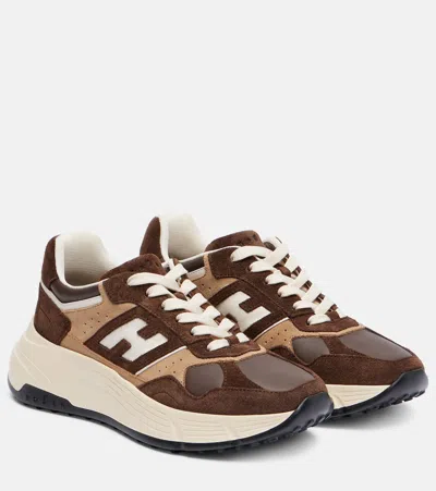 Hogan Leather Sneakers With Contrast Sole And Suede Panels In Silver
