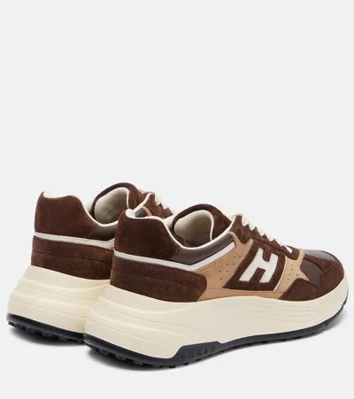 Hogan Leather Sneakers With Contrast Sole And Suede Panels In Silver