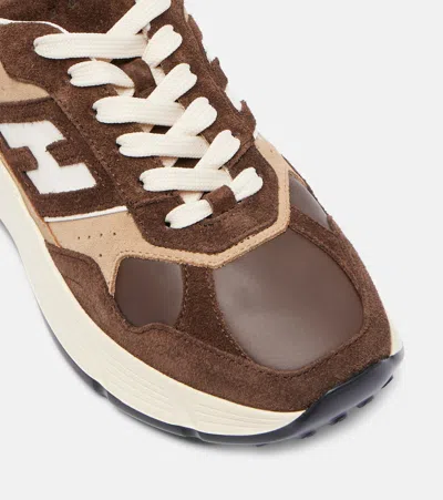 Hogan Leather Sneakers With Contrast Sole And Suede Panels In Silver