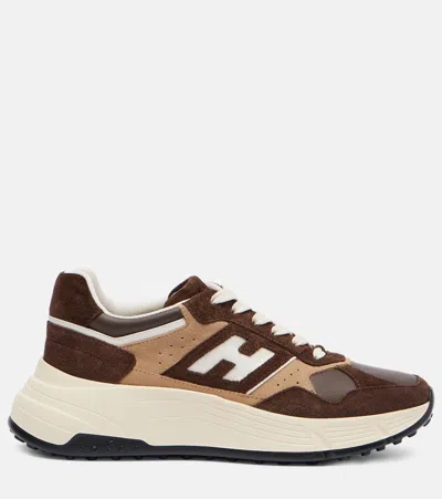 Hogan Leather Sneakers With Contrast Sole And Suede Panels In Silver