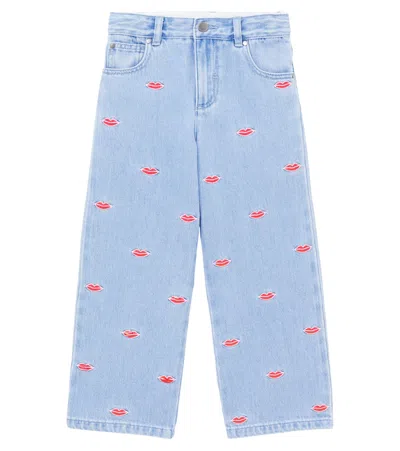 Stella Mccartney Ide-leg Jeans With Embroidery Kids In Blue