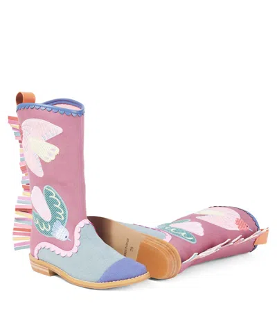 Stella Mccartney Embroidered Ankle Boots In Pink
