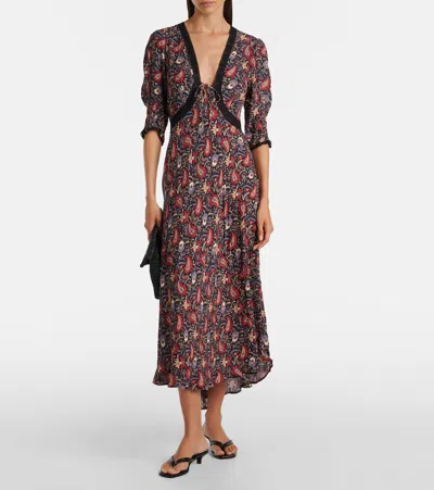 Rixo London Amina Floral Crêpe De Chine Midi Dress