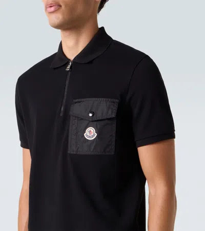 Moncler Cotton Piquet Polo Shirt With Pocket Clothing In Black