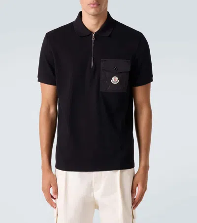 Moncler Cotton Piquet Polo Shirt With Pocket Clothing In Black