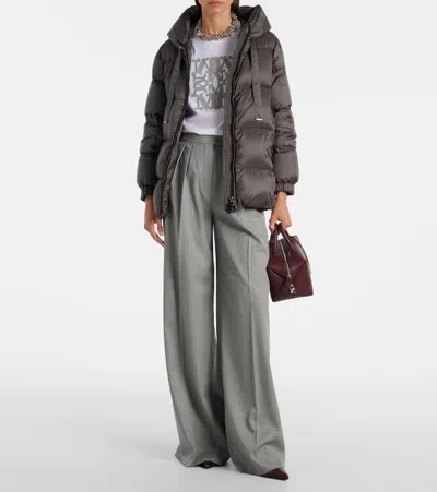 Max Mara Quilted Down Coat With Hood And Front Zipper Closure In Gray