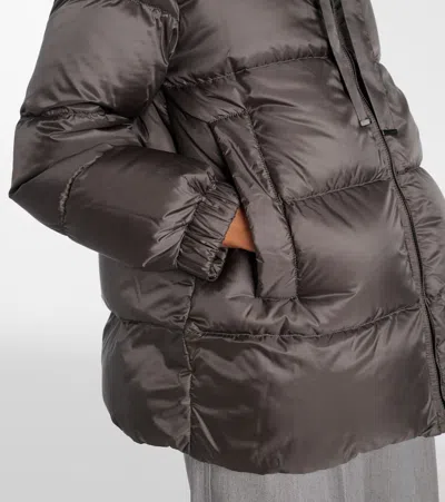 Max Mara Quilted Down Coat With Hood And Front Zipper Closure In Gray