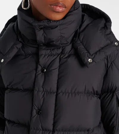 Moncler Long Little Down Jacket With Square Quilting And Hood