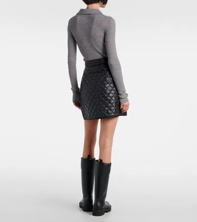 Moncler Quilted Black Skirt With Glossy Finish And Wrap Style In Black