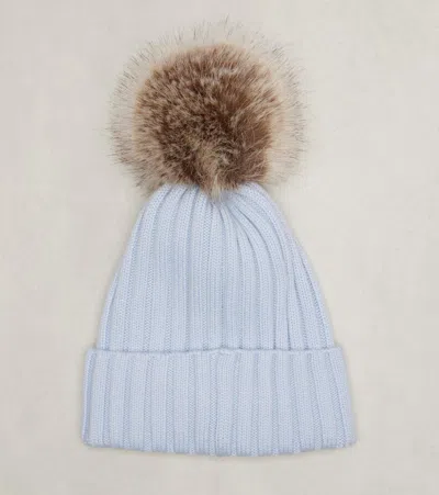 Moncler Ribbed Knit Hat With Fluffy Pom-pom In Blue