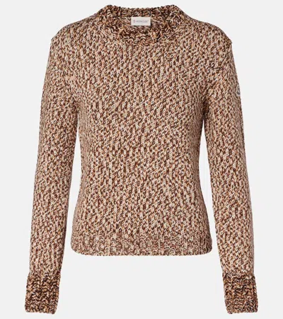 Moncler Marled Wool Crewneck Sweater In Brown