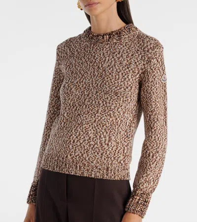 Moncler Marled Wool Crewneck Sweater In Brown