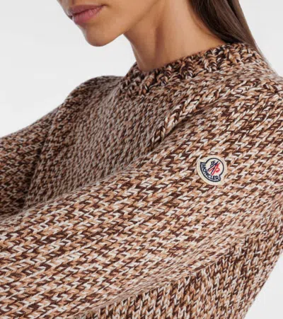 Moncler Marled Wool Crewneck Sweater In Brown