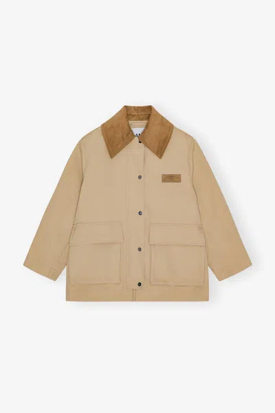 Ganni Corduroy-collar Utility Jacket In Brown