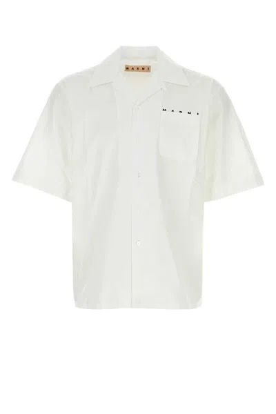Marni White Poplin Bowling Hidden Logo Shirt In White