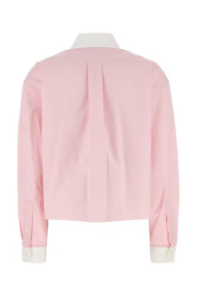 Miu Miu Cotton Shirt With White Collar And Cuffs In Pink