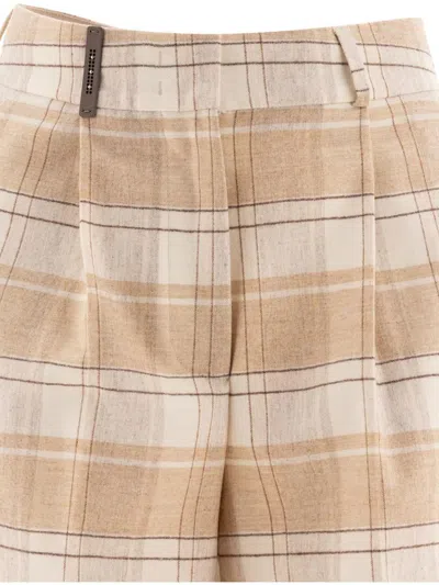 Peserico Wool Trousers With Front Pleats And Checked Pattern