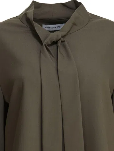 Self-portrait Bow-neck Long-sleeve Blouse In Green