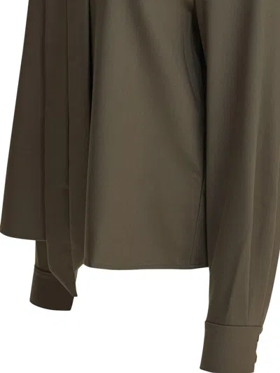 Self-portrait Bow-neck Long-sleeve Blouse In Green