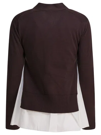 Sacai Long-sleeved Knitted Cardigan In Brown