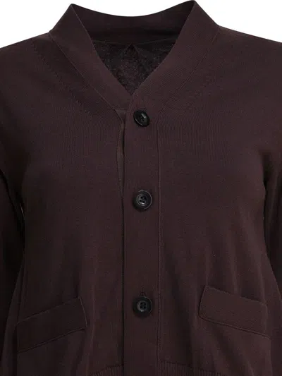 Sacai Long-sleeved Knitted Cardigan In Brown