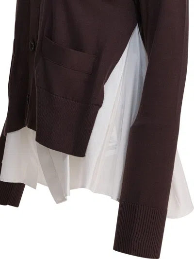 Sacai Long-sleeved Knitted Cardigan In Brown