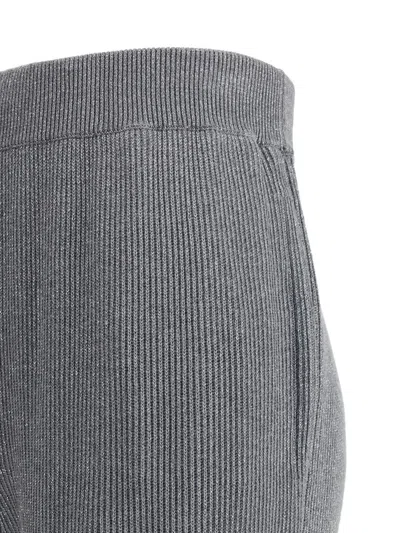 Brunello Cucinelli Vanise Sparkling Knitted Trousers In English Rib In Gray
