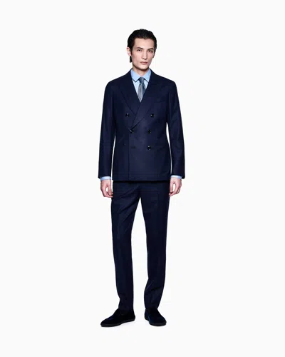 Giorgio Armani Slim-fit Mélange Cotton-blend Jersey Shirt In Blue