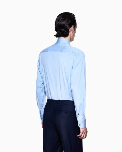 Giorgio Armani Slim-fit Mélange Cotton-blend Jersey Shirt In Blue