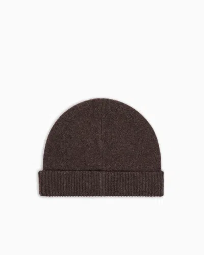 Emporio Armani Ribbed-knit Cashmere Beanie In Brown