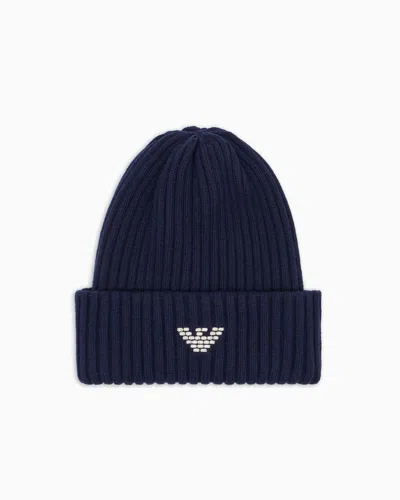 Emporio Armani Asv New York Capsule Collection Ribbed Wool-blend Beanie In Blue