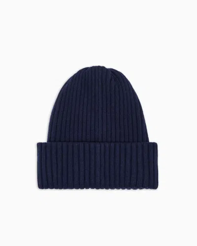 Emporio Armani Asv New York Capsule Collection Ribbed Wool-blend Beanie In Blue