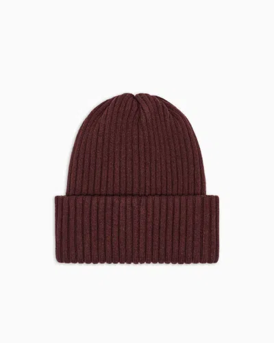 Emporio Armani Asv New York Capsule Collection Ribbed Wool-blend Beanie In Brown
