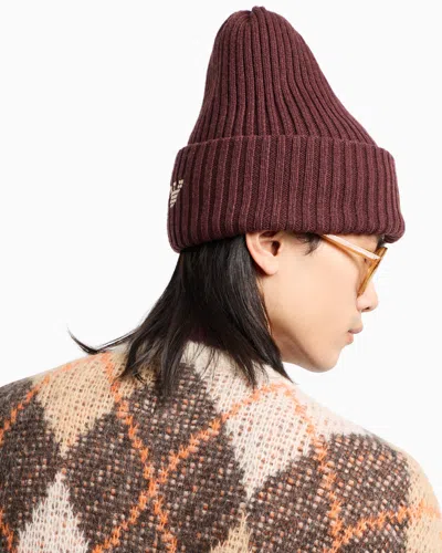 Emporio Armani Asv New York Capsule Collection Ribbed Wool-blend Beanie In Brown