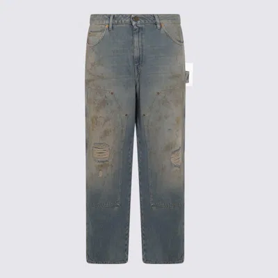 Golden Goose Men Destroyed Denim Cotton Jeans In Blue