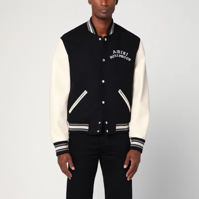 Amiri Mens Hollywood Embroidered-text Wool-leather Blend Bomber Jacket Black Xl In Black