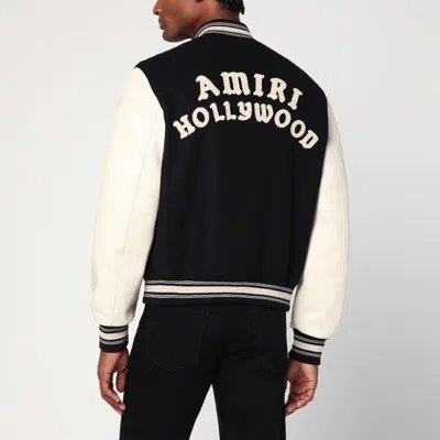 Amiri Mens Hollywood Embroidered-text Wool-leather Blend Bomber Jacket Black Xl In Black