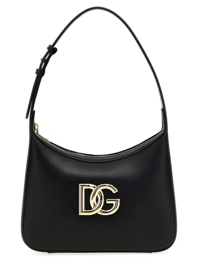 Dolce & Gabbana Curved Black Bag With Gold Logo Accents In Black