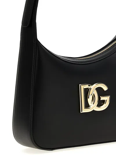 Dolce & Gabbana Curved Black Bag With Gold Logo Accents In Black